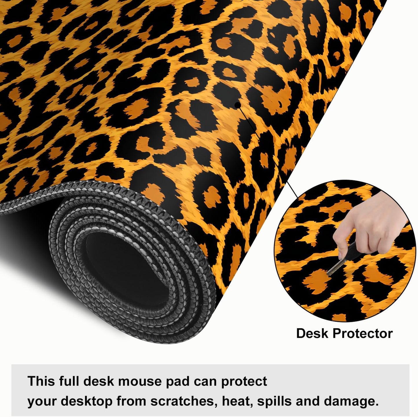 Leopard Print Mouse Pad – Large Extended Desk Mat 31.5 x 11.8 in– Bold Cheetah Animal Pattern, Non-Slip Rubber Base, Waterproof Surface, Fashionable Keyboard & Mouse Pad for Office, Home, or Gaming