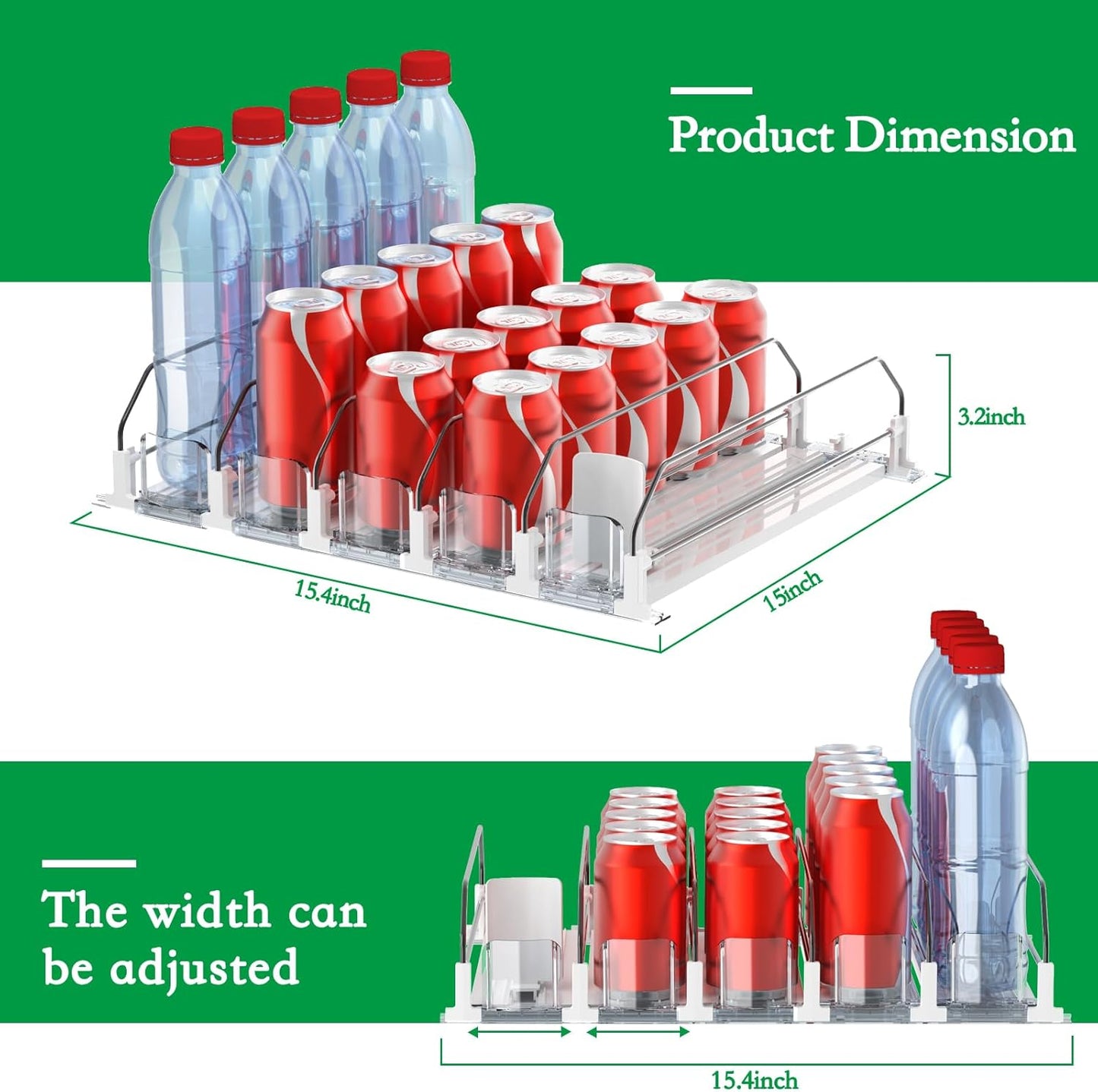 Drink Organizer for Fridge-White Automatic Pusher Glide,12oz 16oz 20oz-Soda Dispenser for Fridge-Holds up to 25 Cans