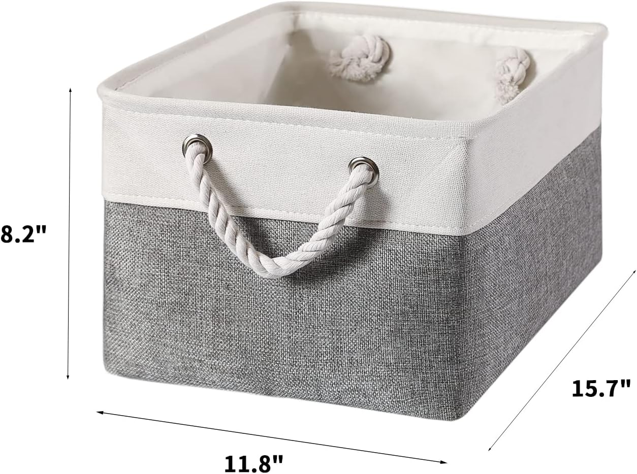combocube 15.7 x 11.8 x 8.2 Inch Fabric Storage Bins for Shelves, Linen Storage Organizer Storage Basket with Ropes for Laundry, Home, Closet, Office, Clothes, Toys Organizer