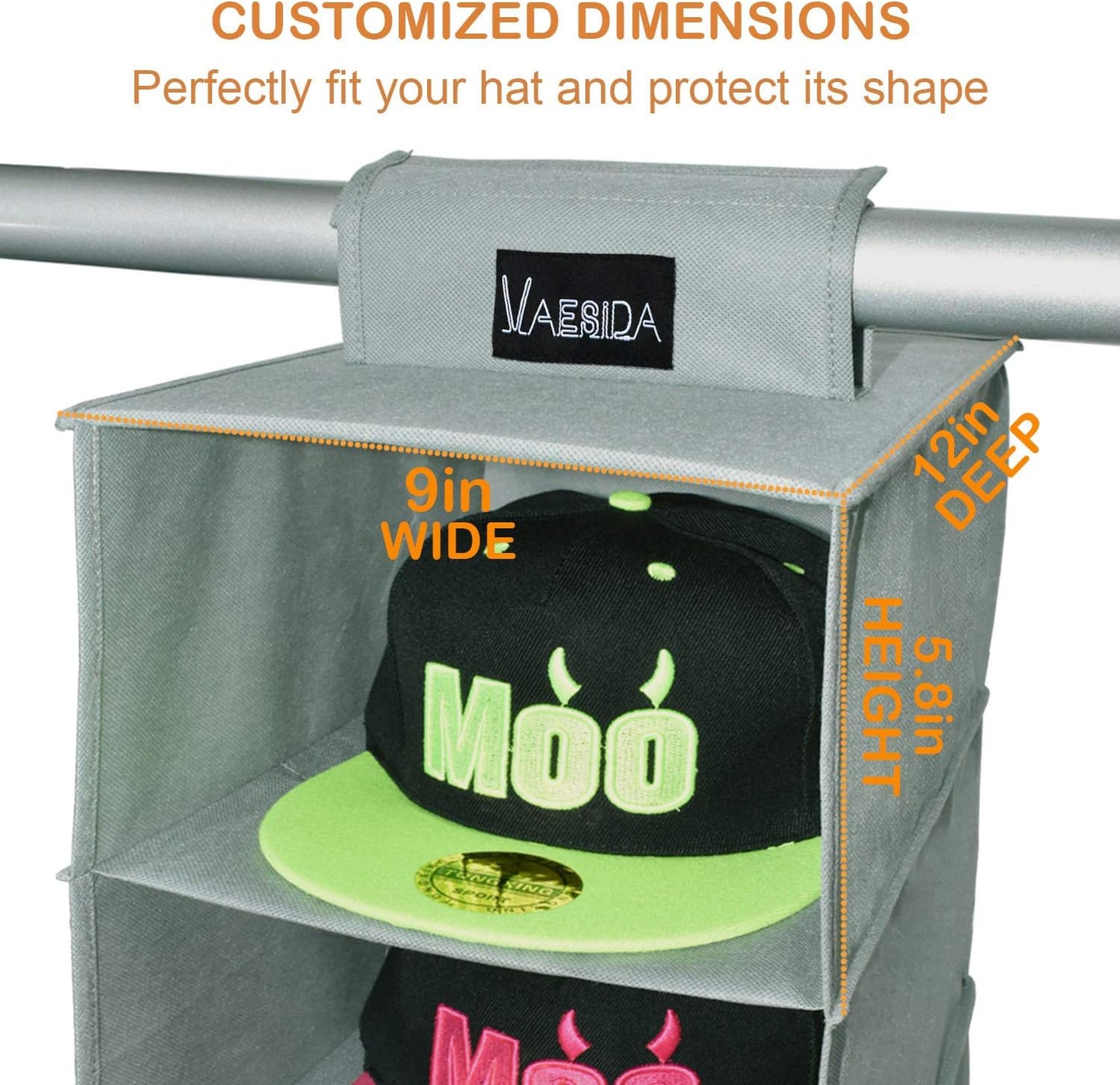 VAESIDA 10 Shelf Hat Rack Hanging Closet/Organizer for Storage - Best Baseball Cap Holder, Gray