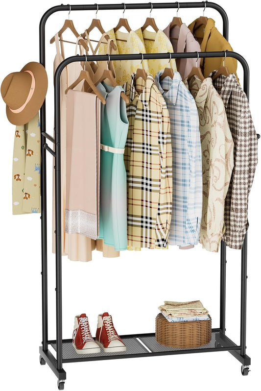 Clothes Garment Coat Rack Drying Clothing Racks Metal Freestanding for Hanging Clothes Portable Closet for Laundry Bedroom Black