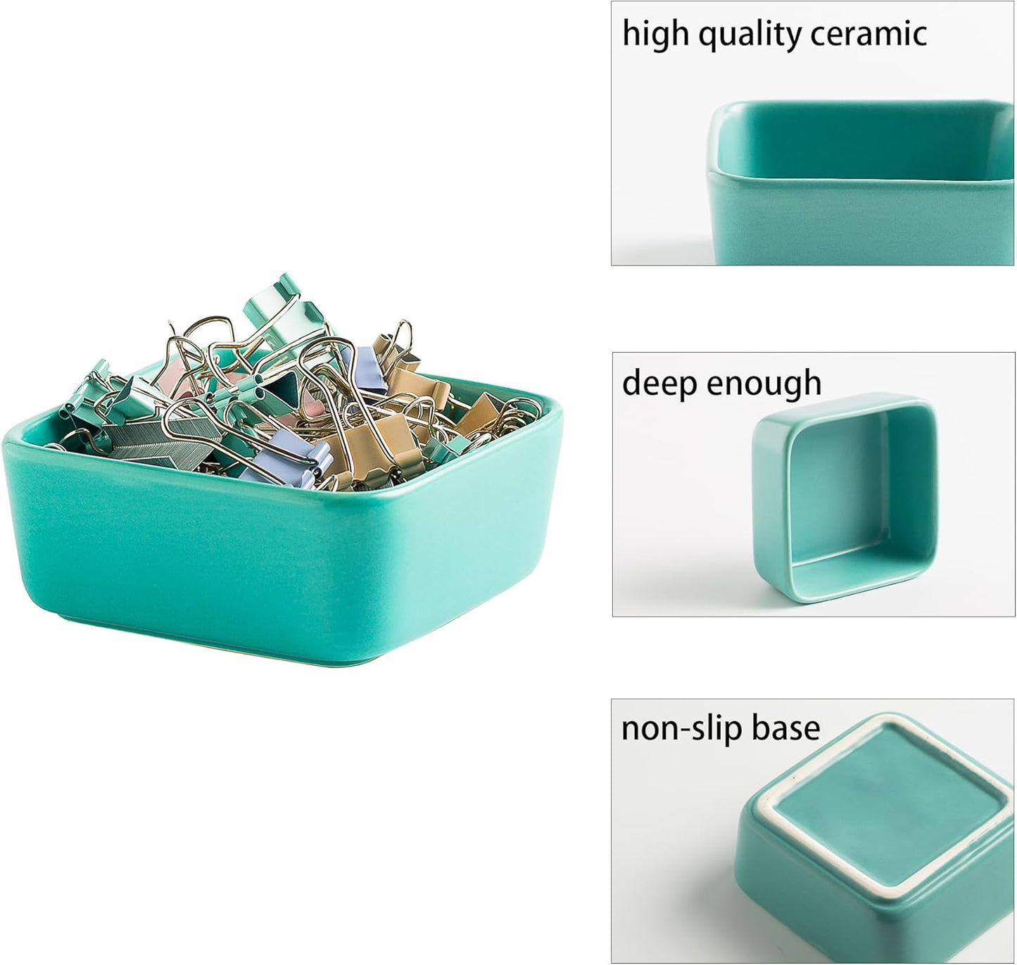 Ceramic Paper Clip Holder for Desk Cute Binder Holder Paperclip Holders for Office Paper Clips Dispenser Organizer desk décor (blue)