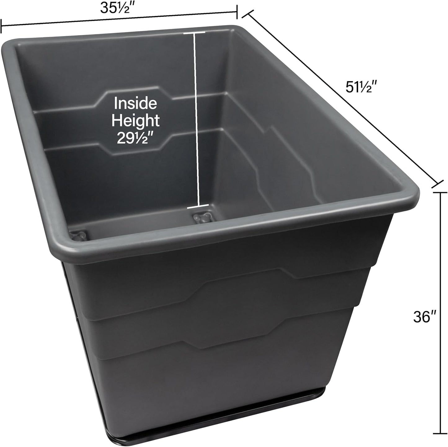 Commercial 20 Bushel Utility Cart with Steel Base, Poly Box Basket Truck, Laundry Cart, and Rolling Trash Bin, 51.5-Inch x 35.5-Inch x 36-Inch, 1000 Pound Weight Capacity, Black