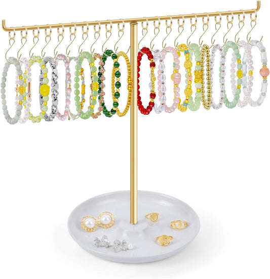 OAOLEER Bracelet Holder Display, Gold Jewelry Holder with 20 Movable Hooks Bracelet Stand Organizer, Jewelry Display Stand for Necklaces Bangles