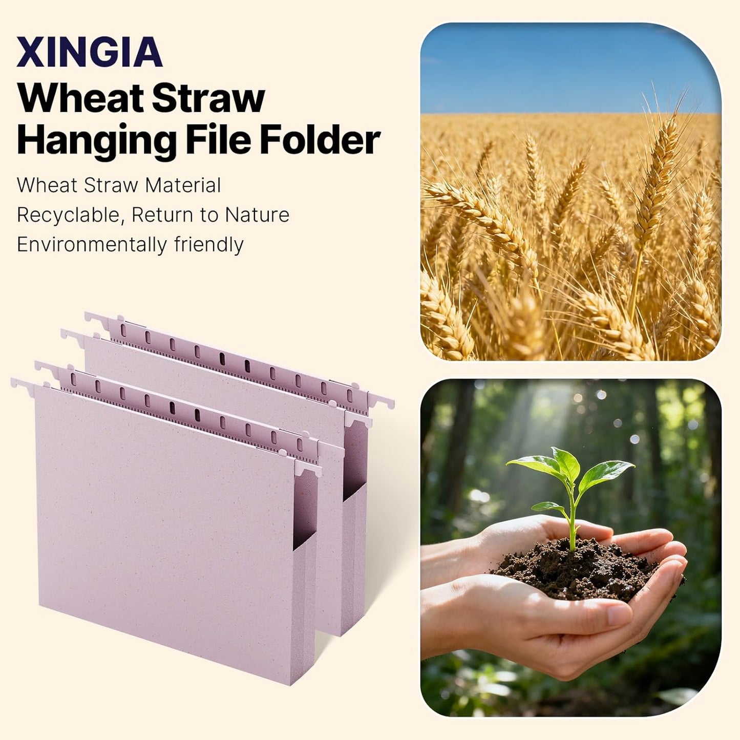 Letter Size Hanging File Folder Extra Capacity,Heavy Duty 1'' Expansion,Wheat Straw Plastic Filing Cabinet Folders,12 Pack Reinforced Morandi Purple File Organizer for File Frame File Box