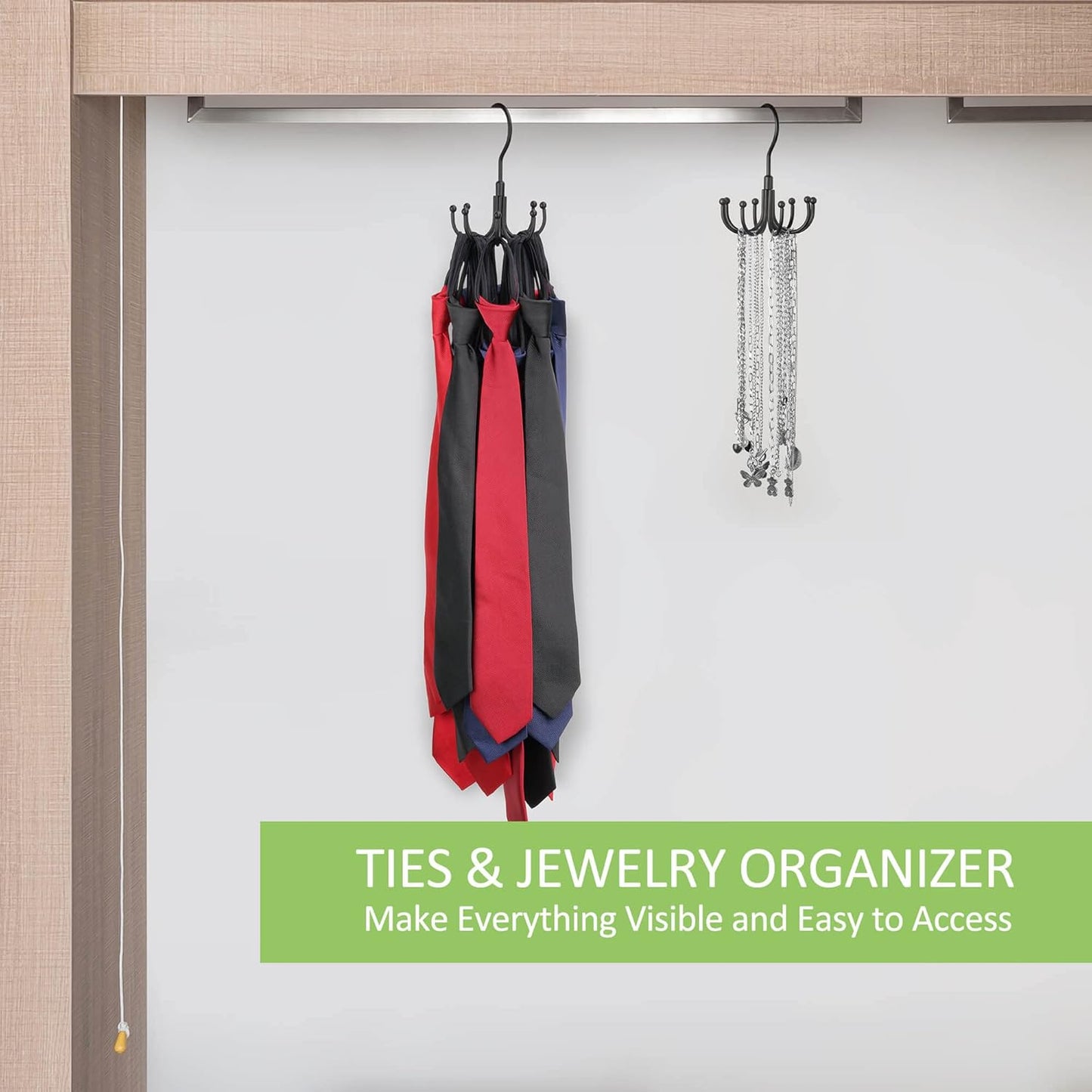Belt Hanger, Rotatable Belt Organizer for Closet, Accessories Rack, Space Saving Hanging Holder Storage Hook for Belt, Tie, Scarf, Purse, Bra, Tank Top, Black