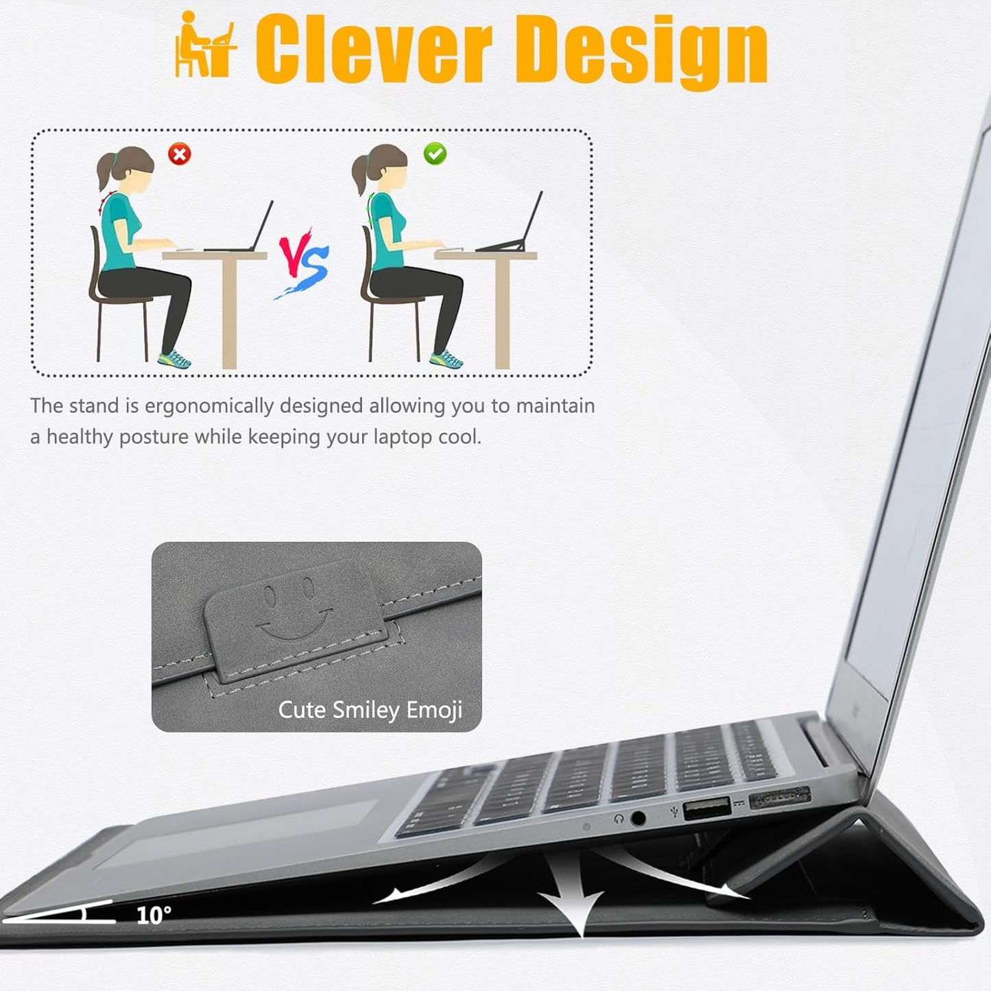HYZUO 15 Inch Laptop Sleeve Case with Stand for MacBook Air 15 M4 A3241 M3 A3114 M2 A2941 2025-2023, 15" Surface Laptop 7/6/5/4, MacBook Pro 15 A1990 A1707 2019-2016, with Pouch, Dark Gray