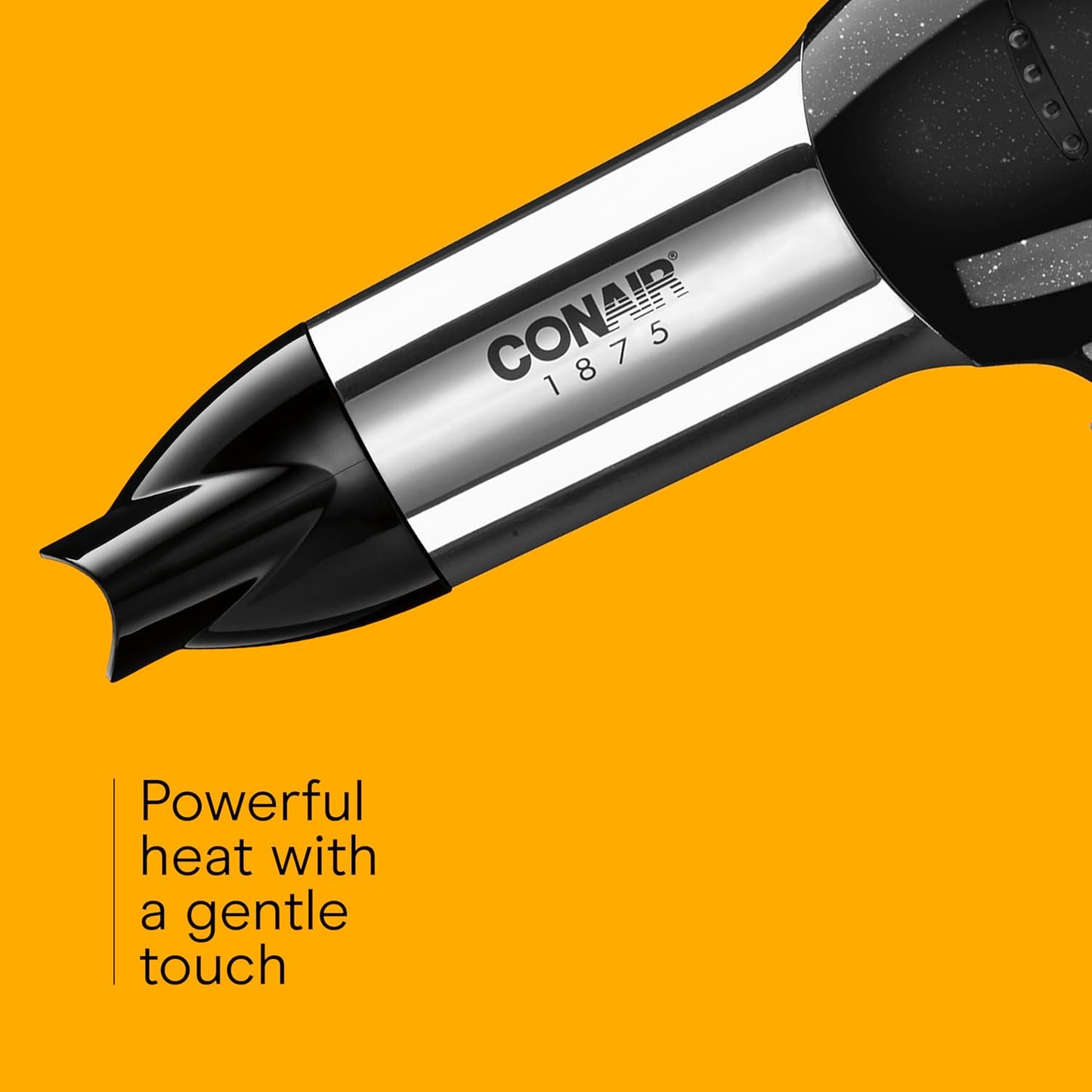 Conair Hair Dryer, 1875W Full-Size Hair Dryer with Ionic Conditioning, Blow Dryer, Tourmaline Ceramic Technology for Quick Drying, Black/Chrome
