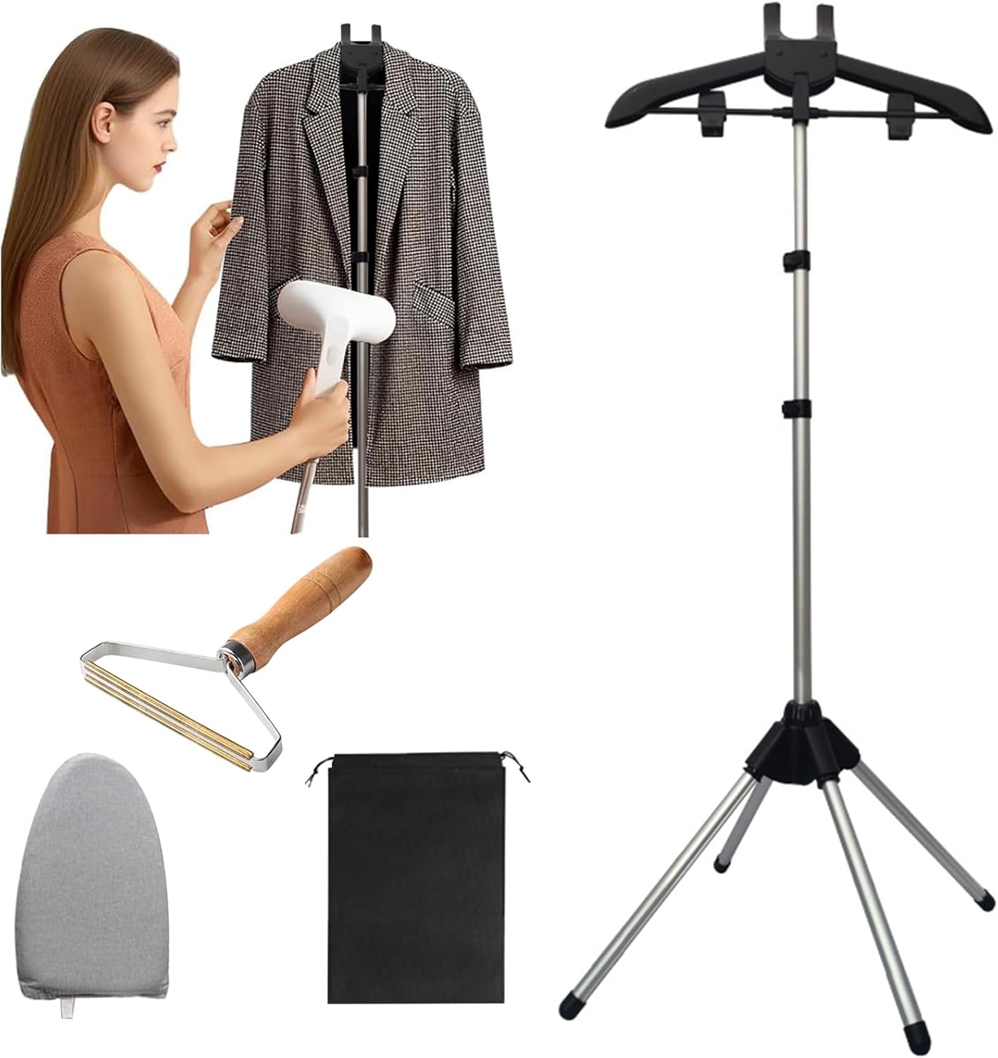 Garment Steamer Stand Rack for Clothes With Stand, Folding Garment Steamer Iron Stand With Ironing Gloves,Ideal for Travel and Home Ironing