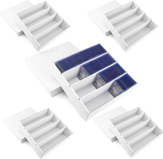5 Pack Toploader Trading Card Storage Box, 4 Row 3200 Count White Cardboard Storage Box for Basketball/MTG/TCG/Sports/Game Cards Organizer and Collection