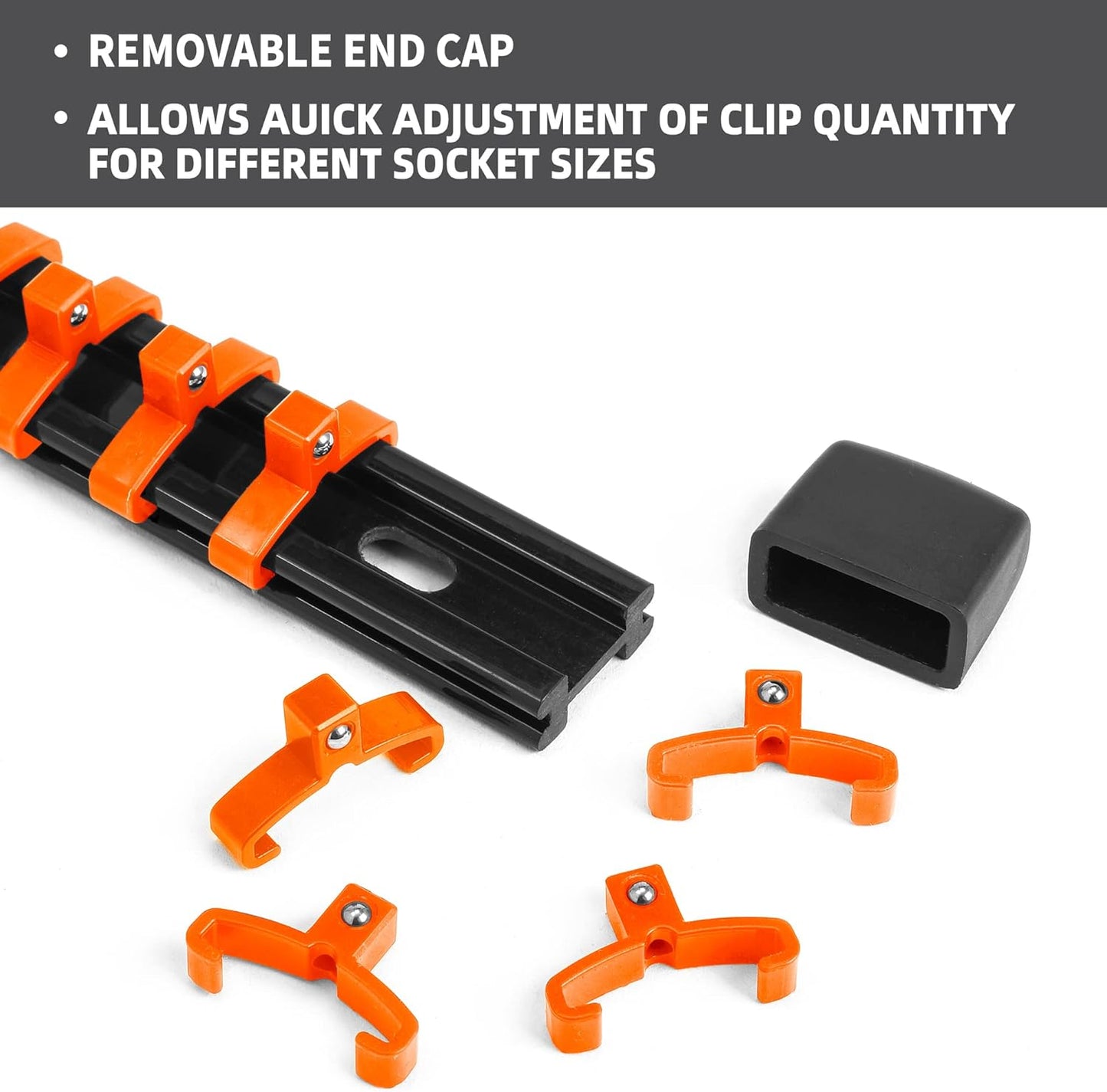 Socket Organizer Drive ABS Tools - Orange Socket Holder, Premium Quality 9 Pieces Socket Holders Kit 1/4-Inch x 48 Clips, 3/8-Inch x 45 Clips, 1/2-Inch x 36 Clips（9PC,Orange)