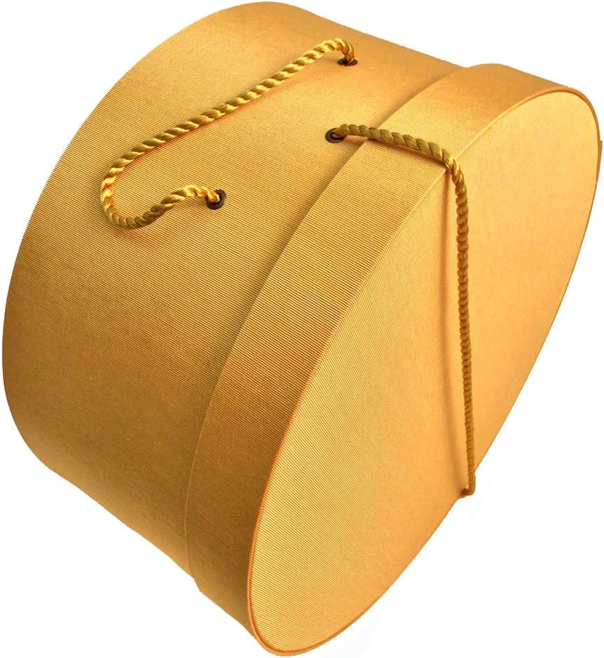 Sarah's Hat Boxes Classic Gold Hat Box – 21.5" x 11.5" (Dia. x Ht.) Handmade in USA – Odorless Non-Toxic Adhesive, Cording Handle – Premium Storage for Hats & Accessories