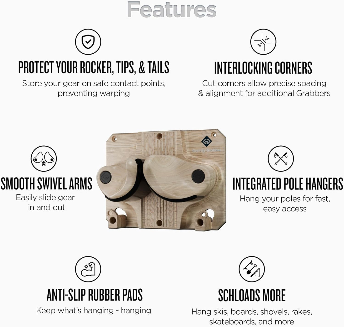 Gravity Grabber - Ultimate Wall Storage Rack for Skis and Snowboards | Damage-Free Storage | Fits Any Ski or Snowboard | (Light Wood, 1)