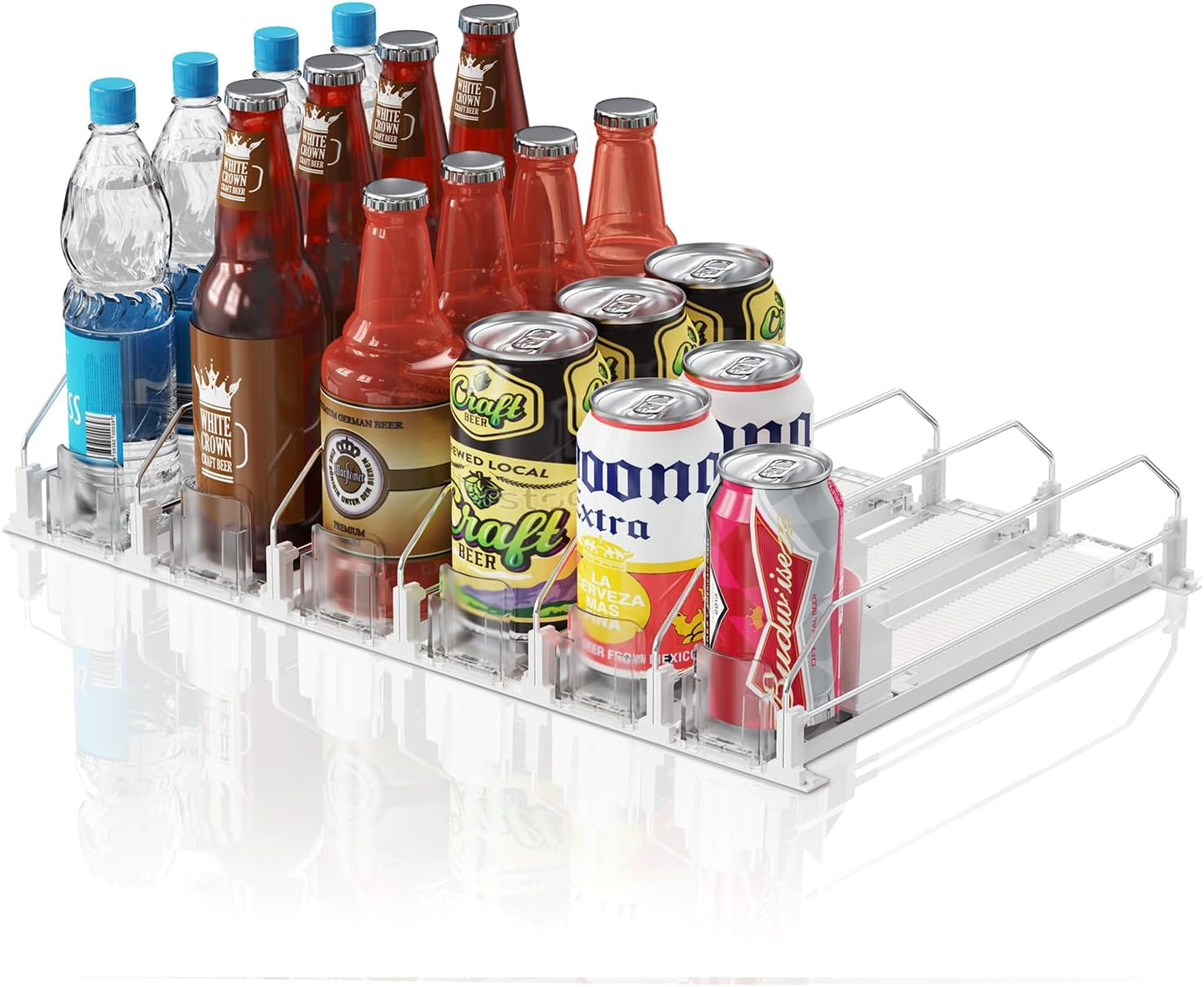 Drink Organizer for Mini Fridge,12oz 16oz 20oz - Soda Can Dispenser for Refrigerator,Width Adjustable,Automatic Pusher Glide (White (Mini 12.2"D), 12.2"D 6ROW, Holds 24 Cans)
