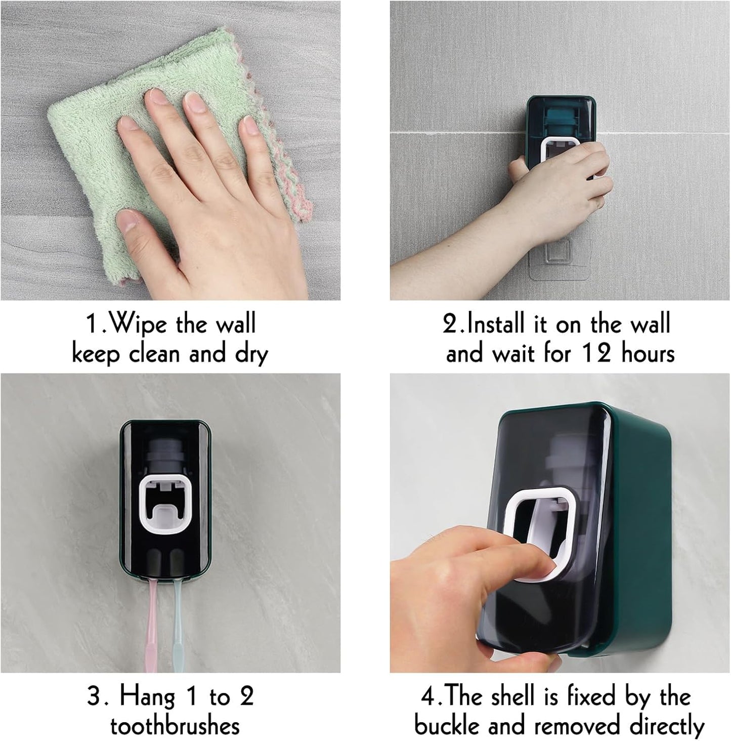 2 Slot Toothbrush Holder and Toothpaste Dispenser Wall Mounted, Automatic Toothpaste Squeezer, 2 in 1 Tooth Brush Toothpaste Organizer for Shower (Green)