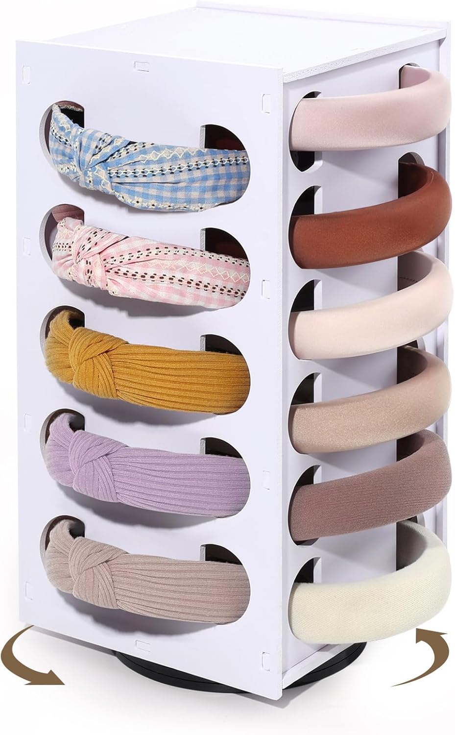 Headband Holder Organizer for Girls, Rotating Headband Storage for Women,White Hairband Display Stand, Hair Hoop Rack Holder for Vanity,Dresser,or Bathroom Decor