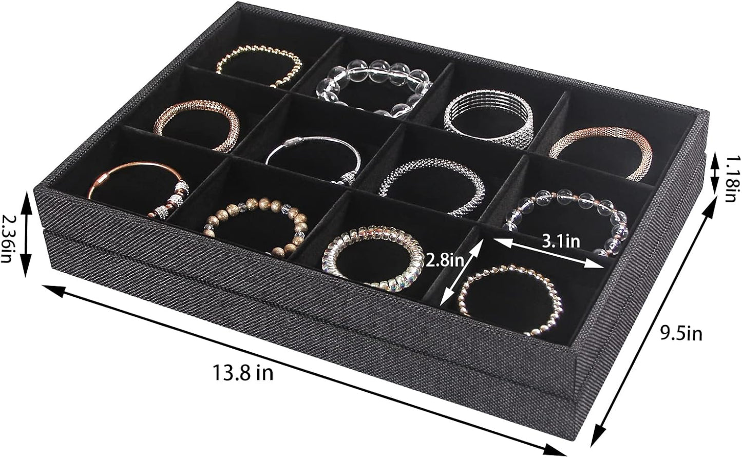 Julysky 2Pcs 12 Grids Stackable Jewelry Organizer Trays for Drawer,Bracelet Holder Box,Necklace Display Stand for Selling
