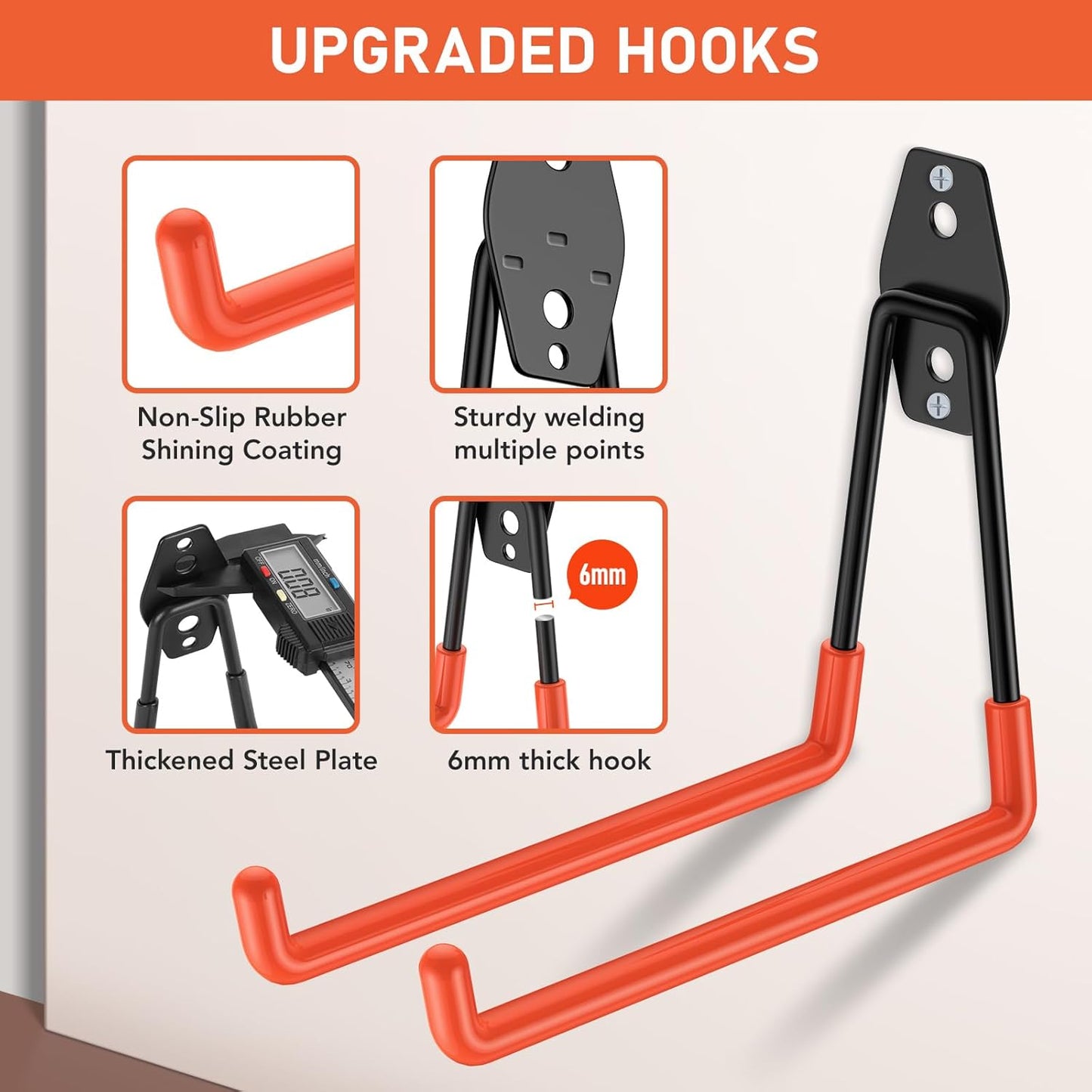 Garage Hooks with Anti-Slip Coating,Heavy Duty Wall Mount Storage Hooks for Hanging Bike,Hose,Ladder,Yard,Garden Tools (42 Pack Orange)