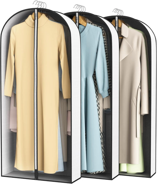 50” Garment Bags for Hanging Clothes 4” Gusseted - with Clear Window, Breathable Fabric, Metal Zipper, Suit Coat Long Dress Protector for Clothes Closet storage, Season Off, Moving, 3 Pack