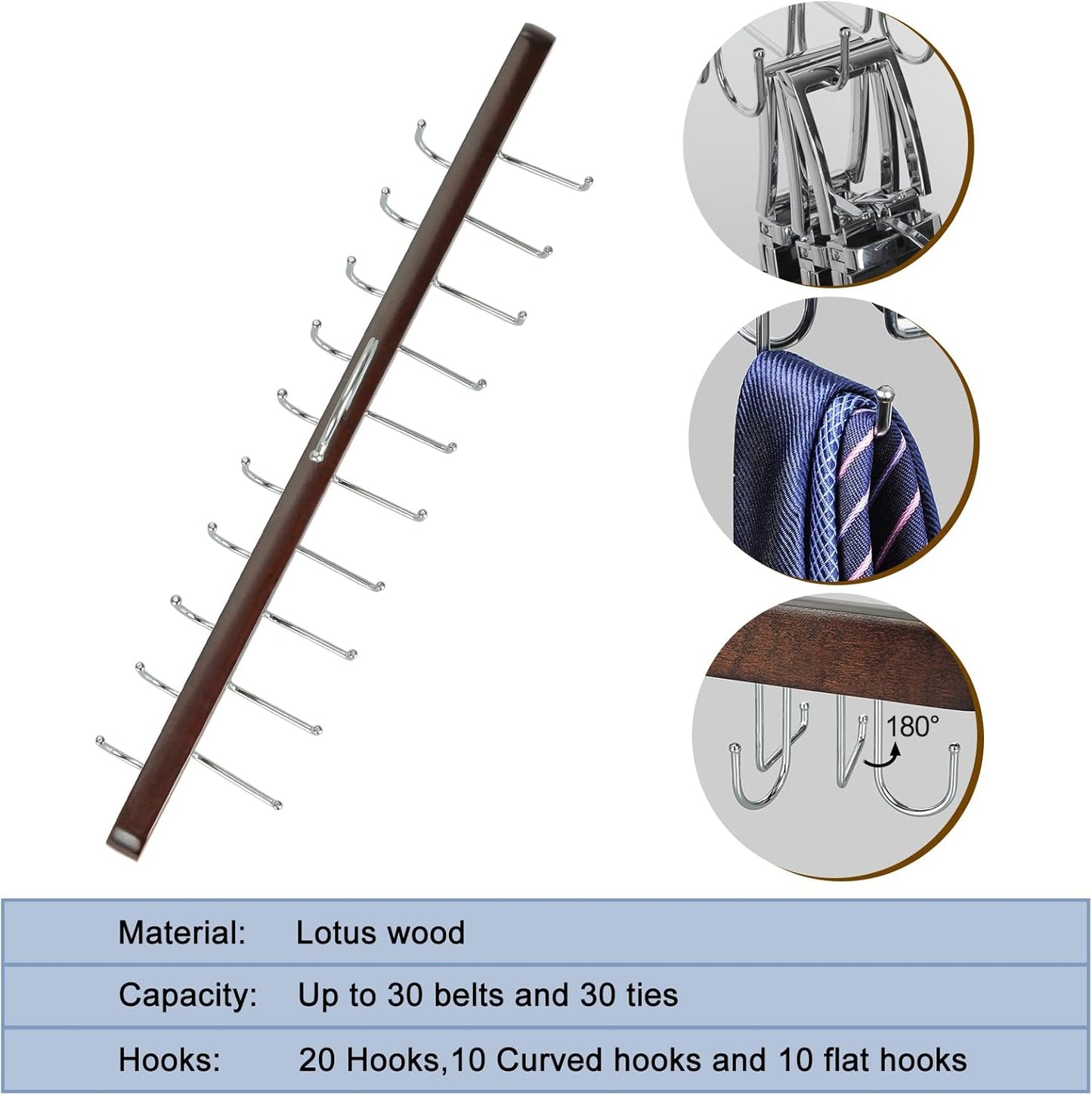 TOPIA HANGER 20 Hooks Belt Tie Hanger Space Saving for Closet, 2 IN 1 Belt Ties Racks Max 30 Belts with 30 Ties Capacity, Curved with Flat Hooks for Belts,Ties,Bras,Closet Organizers and Storage CT69A