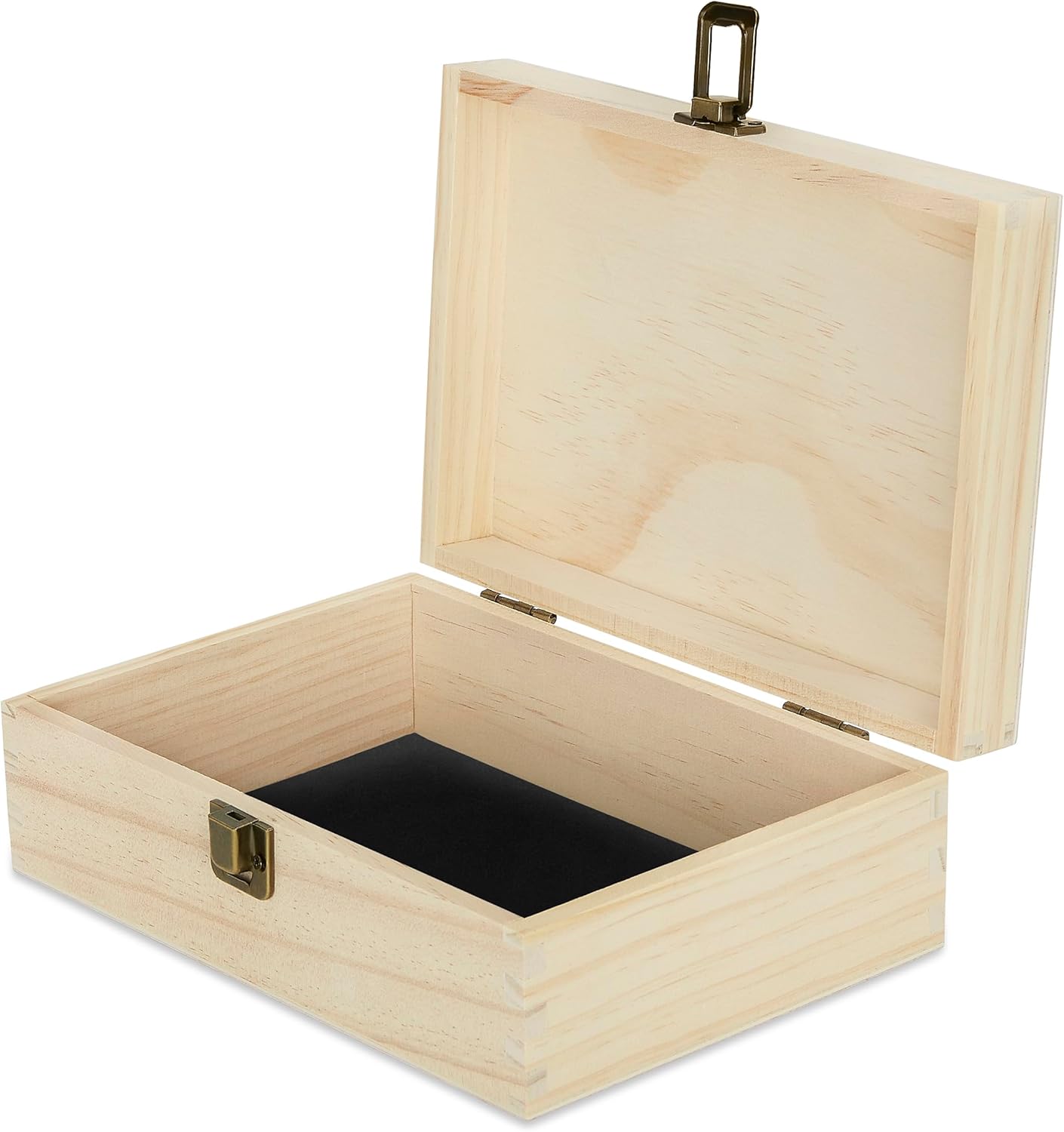 makerflo Medium Natural Pine Wood Memory Box with Black Felt Inside, Hinged with Clasp, Keepsake Wooden Box Ideal for Craft and Personalization (Laser Engraving, Epoxy, UV DTF, and Vinyl) – Pack of 1