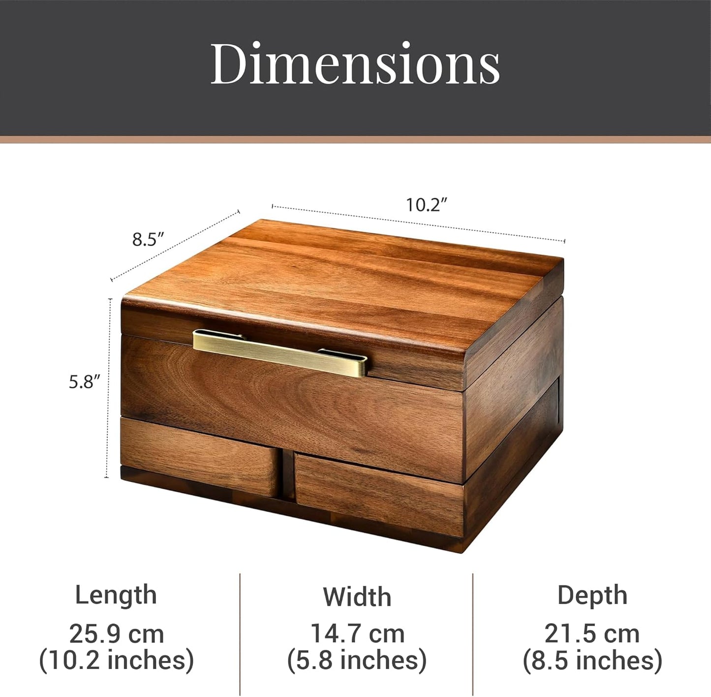 Shanik Wooden Jewelry Box for Women – Elegant Organizer with Ring Cushions, Pull-Out Drawers & Necklace/Earring Storage, Compact Gift for Jewelry Lovers