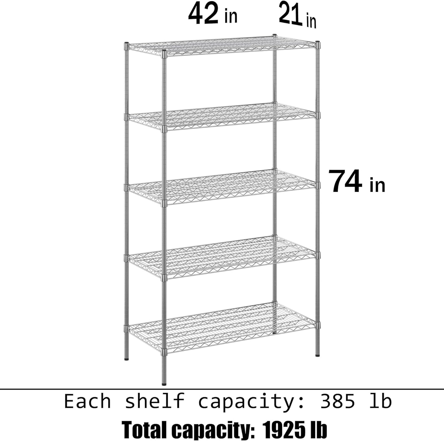 21" Deep x 42" Wide x 74" Height Wire Shelving Kit | 5-Tier | NSF Commercial Storage Rack Unit