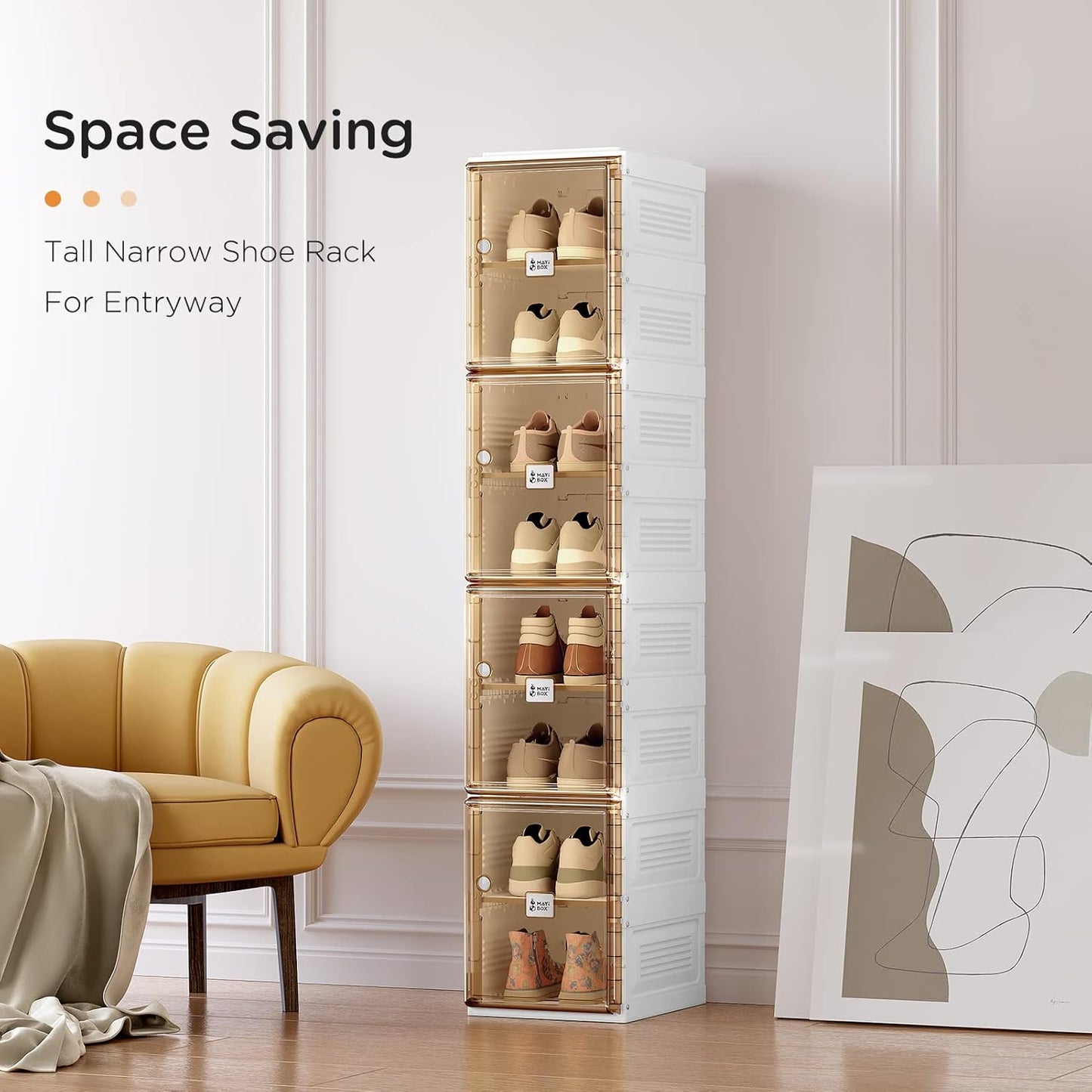 ANTBOX Shoe Organizer Storage Box, Portable Folding Shoe Rack for Closet with Magnetic Clear Door,Large Sneaker Cabinet Bins Sturdy Easy Assembly 8 Layers-8 Grids