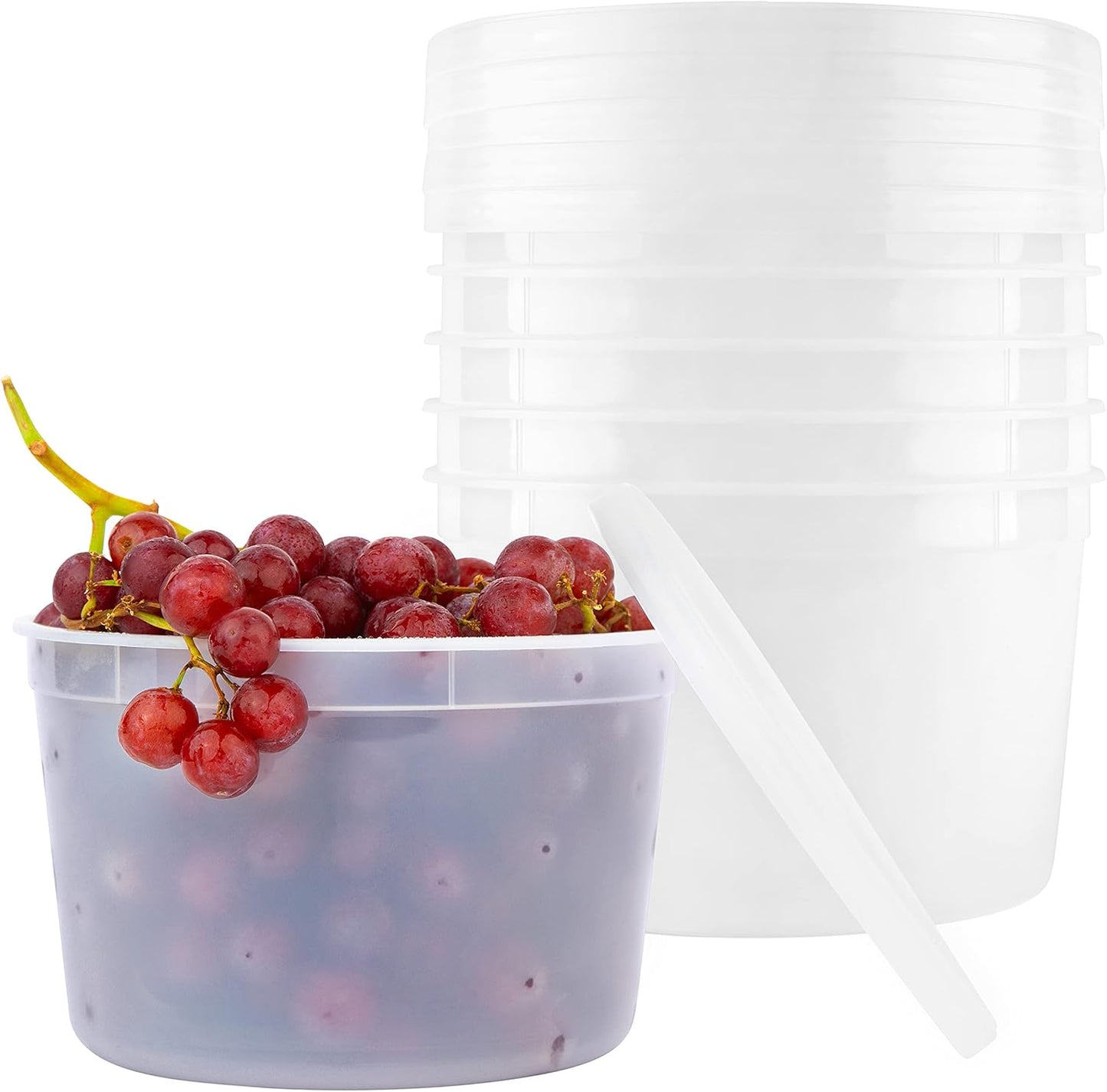 [12 Sets - 64 oz.] Plastic Deli Food Storage Containers with Airtight Leak Proof Lids - Washable And Reusable - Recyclable BPA-Free - Microwave, Fridge, and Freezer Safe