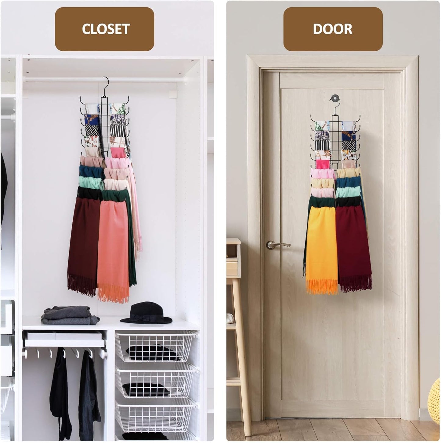 ZEDODIER Scarf Organizer Scarf Hanger for Closet, Rotatable Sturdy Hijab Holder Holds 20 Scarves, Space Saving Closet Organizers and Storage, Black
