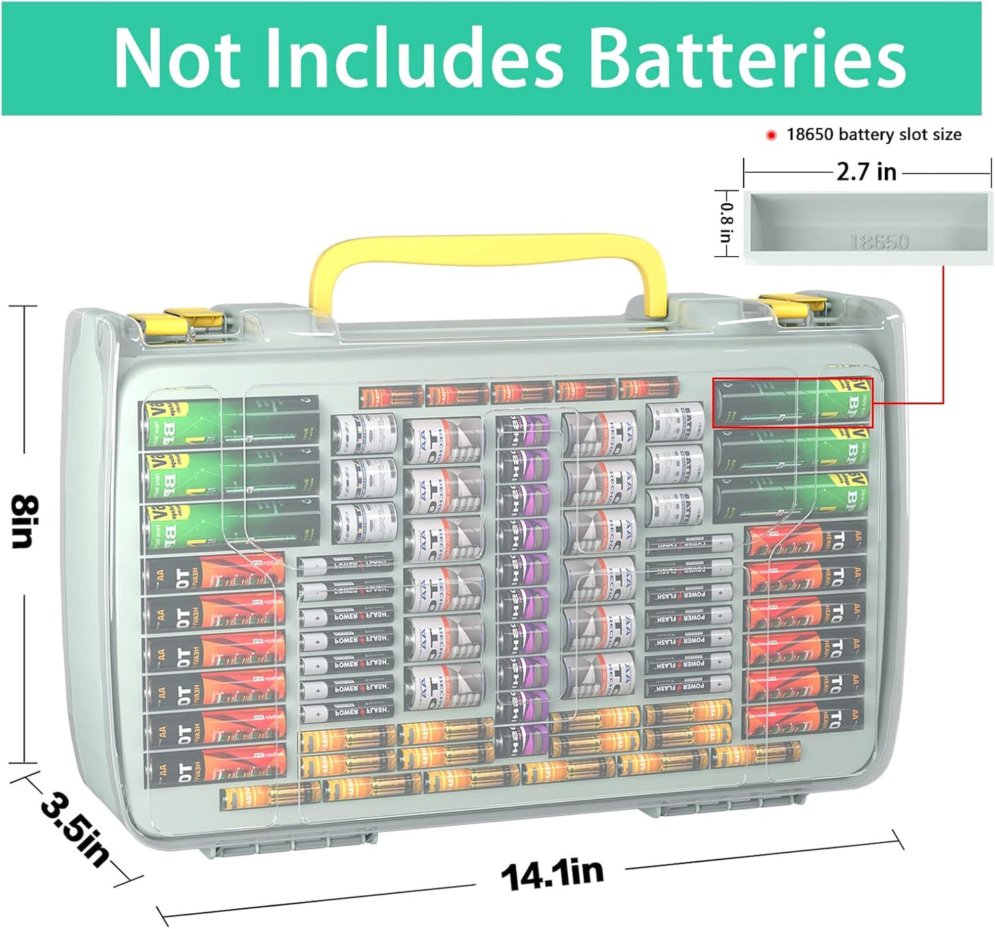 ALCYON Large Capacity 269 Battery Organizer Storage Case with Tester, Double-Side Battery Holder Container for AA AAA AAAA C D 9V Lithium 3V CR123 CR2032 CR1632 18650 Batteries(Box Only) (grey)