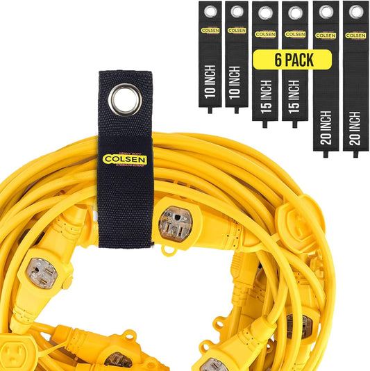COLSEN Storage Strap – Assorted large Heavy Duty Garage Organization Cable Keeper Wire Holder Outdoor rope strap Hose Hanger for extension cords RV Organizers Garden Anchor Marine Workshop (6Pack)