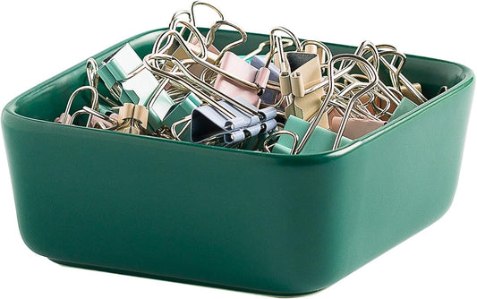 Ceramic Paper Clip Holder for Desk Cute Binder Holder Paperclip Holders for Office Paper Clips Dispenser Organizer desk décor (green)
