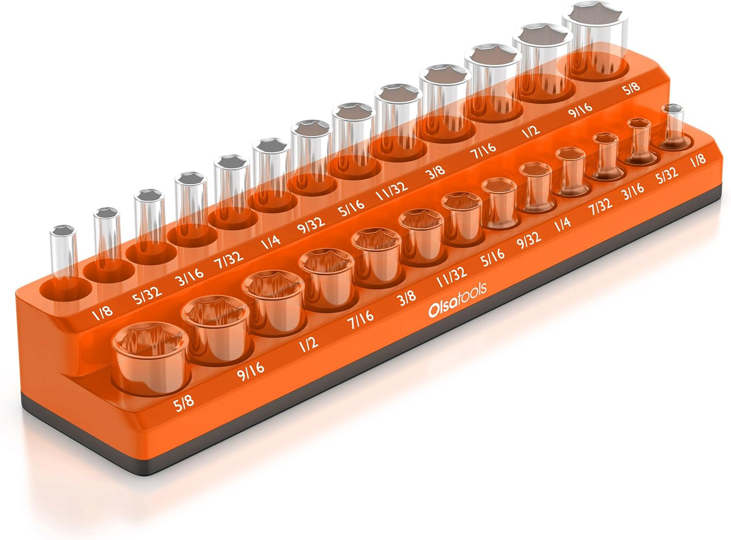 Olsa Tools Magnetic Socket Organizer | 1/4-inch Drive | SAE Orange | Holds 26 Sockets | Professional Quality Tools Organizer