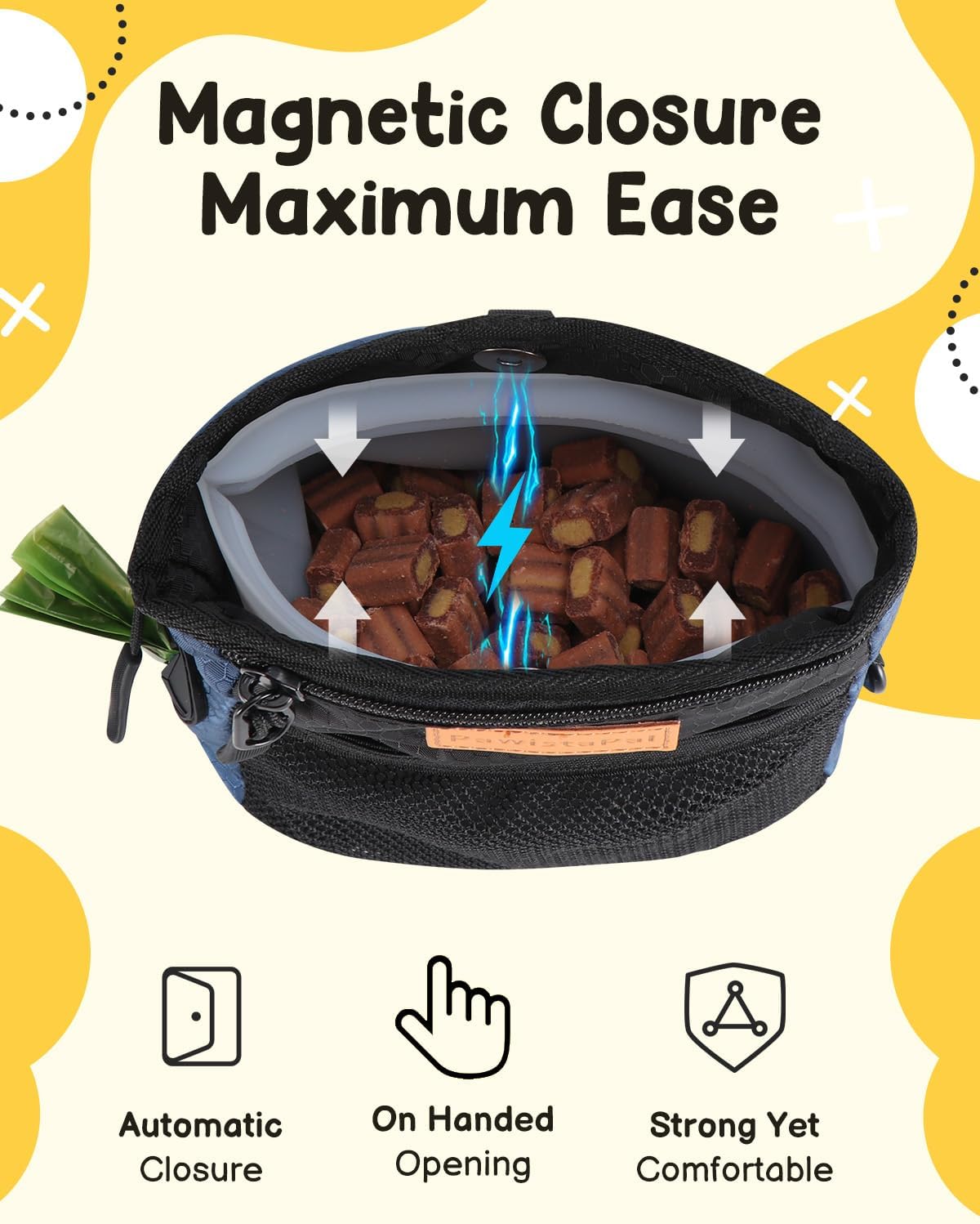 Dog Treat Pouch for Pet Training, 2-Cup Puppy Treat Holder with Silicone Liner, Magnetic Training Bag for Trainers