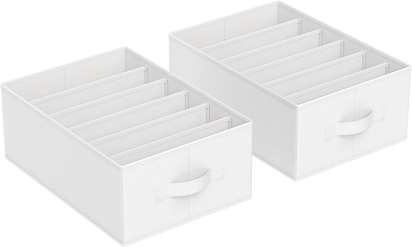 SONGMICS Set of 2 Large Size Wardrobe Clothes Organizers, 6-Compartment Foldable Drawer Organizers with Handles, 16.5 x 11.8 x 6.7 Inches, for Pants, Sweaters, Jeans, Cloud White URUS009W02