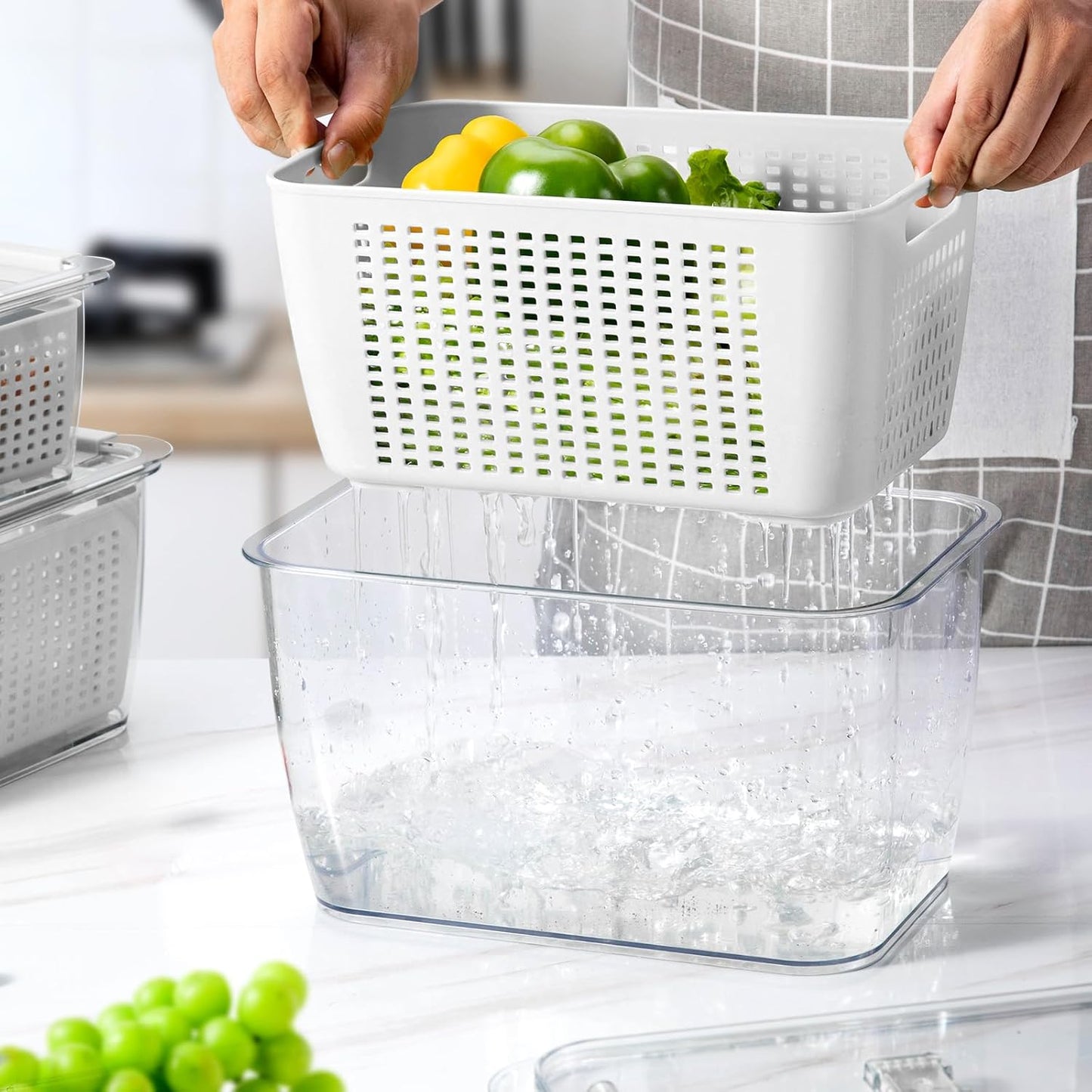 LUXEAR Fresh Container, 3PACK Produce Saver Container BPA Free Fridge Organizer for Vegetable Fruit and Salad Partitioned Food Storage Container with Vents Stay Fresh Containers Not Dishwashers Safe