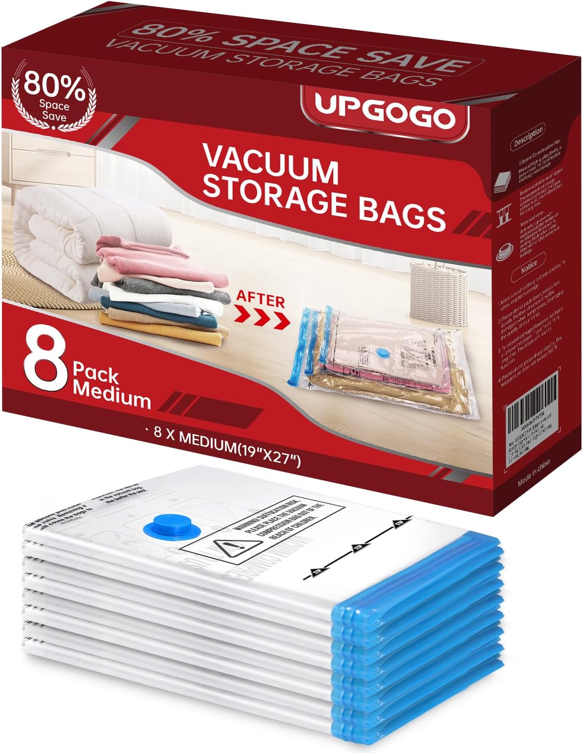 8 Pack Medium Vacuum Storage Bags,Vacuum Seal Bags for Clothing,Space Saver Bags,Vacuum Travel Bags for Luggage