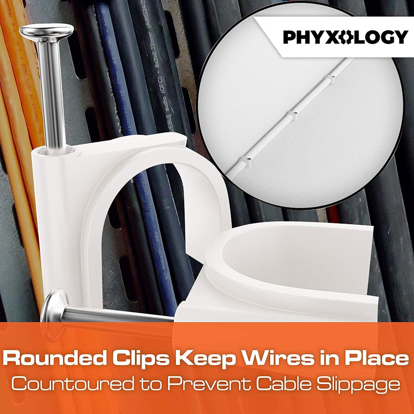 Pro-Grade, Cable Clips with Steel Nails 5mm, 7mm, 9mm Wire Holders and Tacks 100 Per Size. Durable, Easy Install, UV Resistant Plastic Clips to Organize Coax, Ethernet, Cat5, Cat6 and Other Cords.