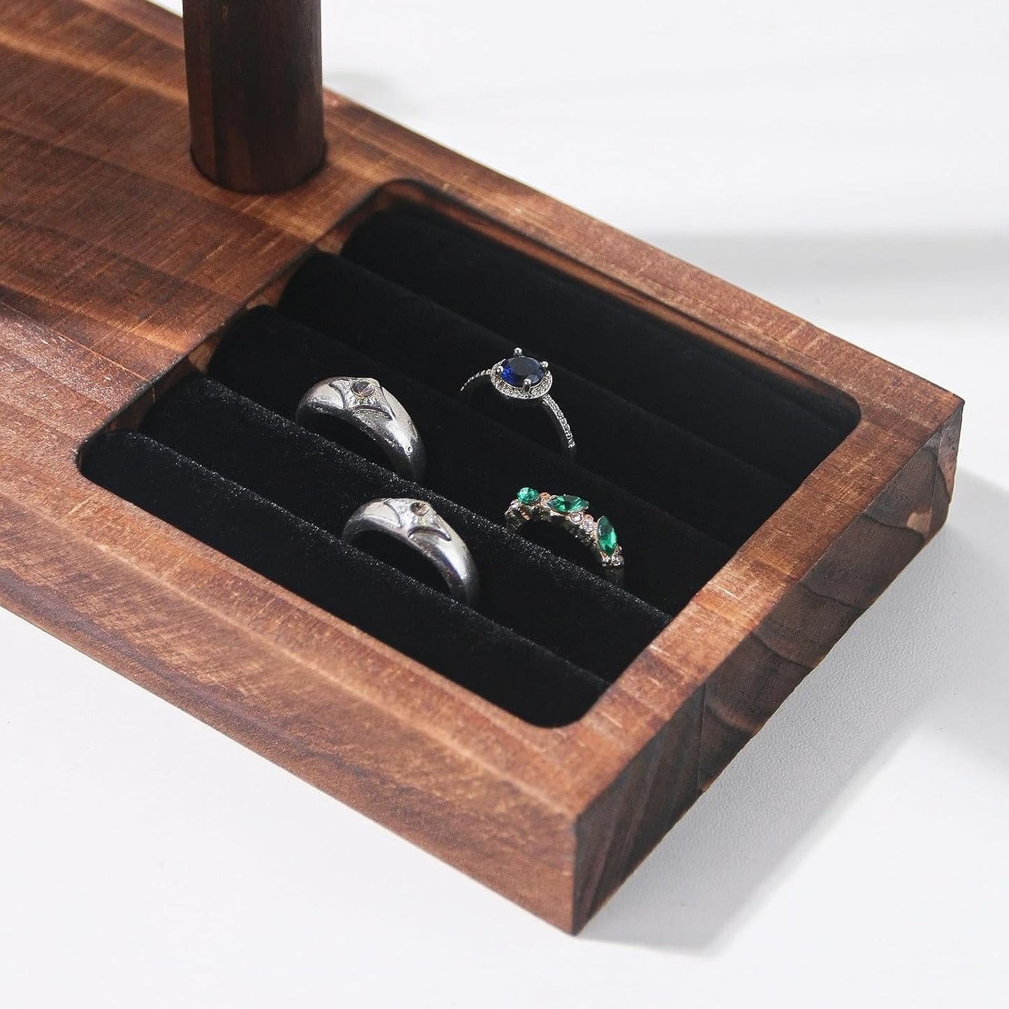 ByKen Necklace Holder,Bracelet Holder,Jewelry Organizer Stand with Earrings Rings Tray,Jewelry Holder for Scrunchie Watches (Wood)