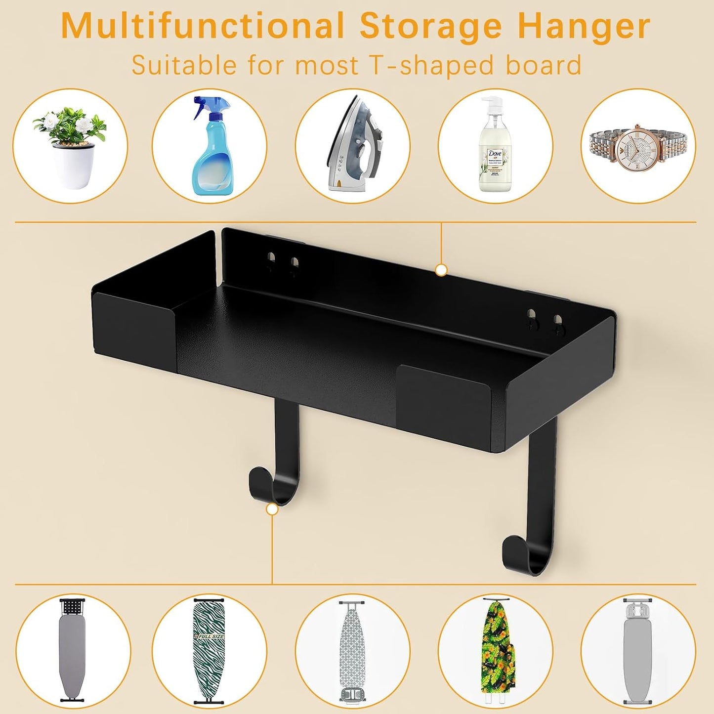 JUYSON Ironing Board Holder, Wall-Mounted Iron and Board Set Storage for Laundry Rooms (Black)