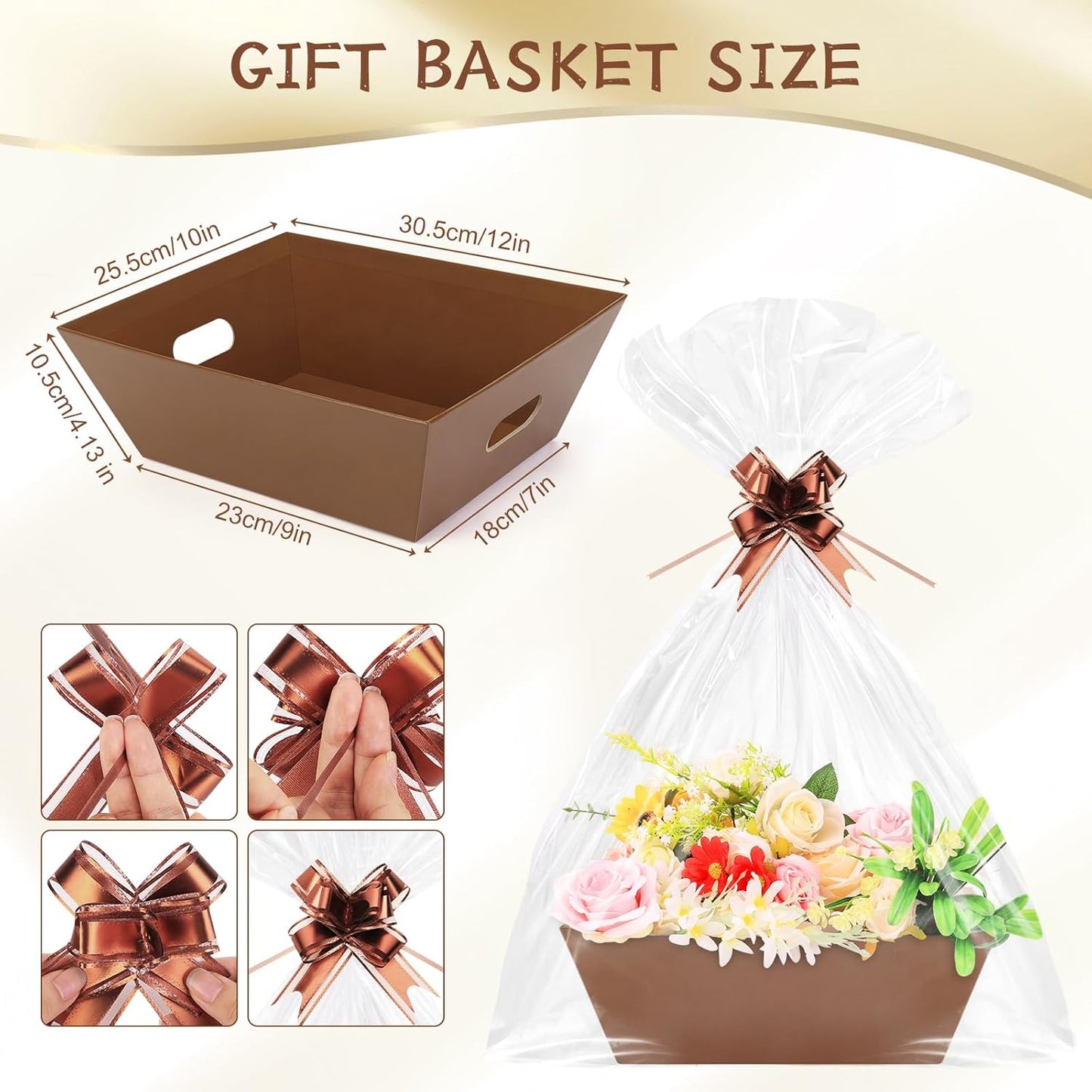AFOROEOA 10PACK Baskets for Gifts Empty, 10x12”Thick Brown Gift Basket with Handles 10 Bows 10 Bags Empty Gift Baskets for Christmas Thanksgiving Wedding Birthday Party Wrapping Gift