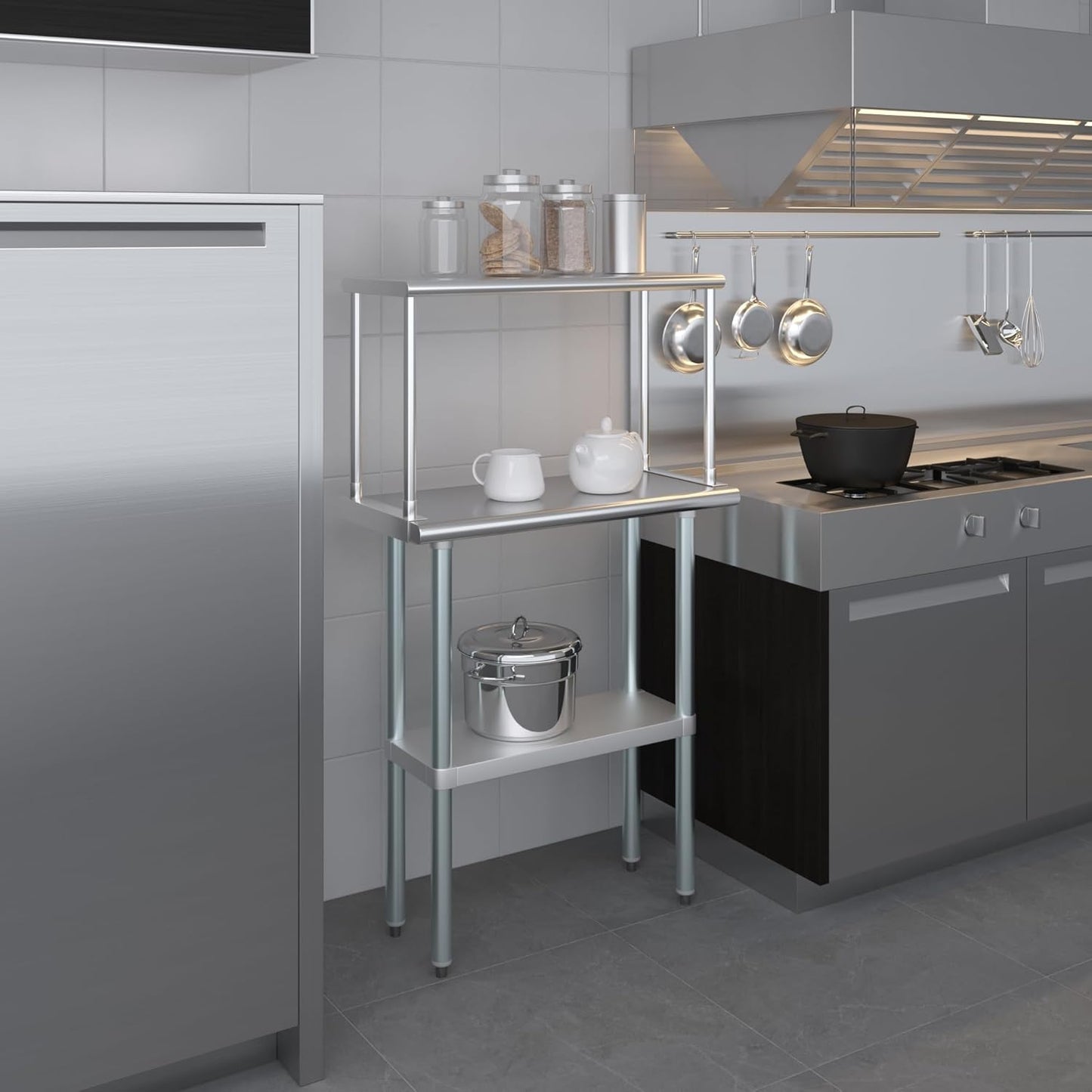 AmGood Stainless Steel Work Table with Wide Single Tier Overshelf | Metal Kitchen Prep Table & Shelving Combo (14" x 30" Work Table + 12" Overshelf), AMG-WT-1430+SOS-1230