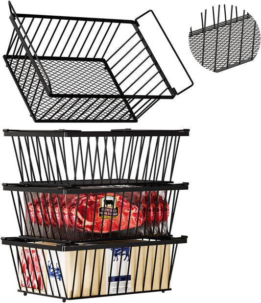 Freezer Organizer Bins ，Enhanced Leak-Proof Bottom，4 Pack Stackable Deep Freezer Organizer Bins for 5 Cu.FT Small Chest Freezer，Easy Get Bottom Foods without Digging（for 5 Cu.Ft