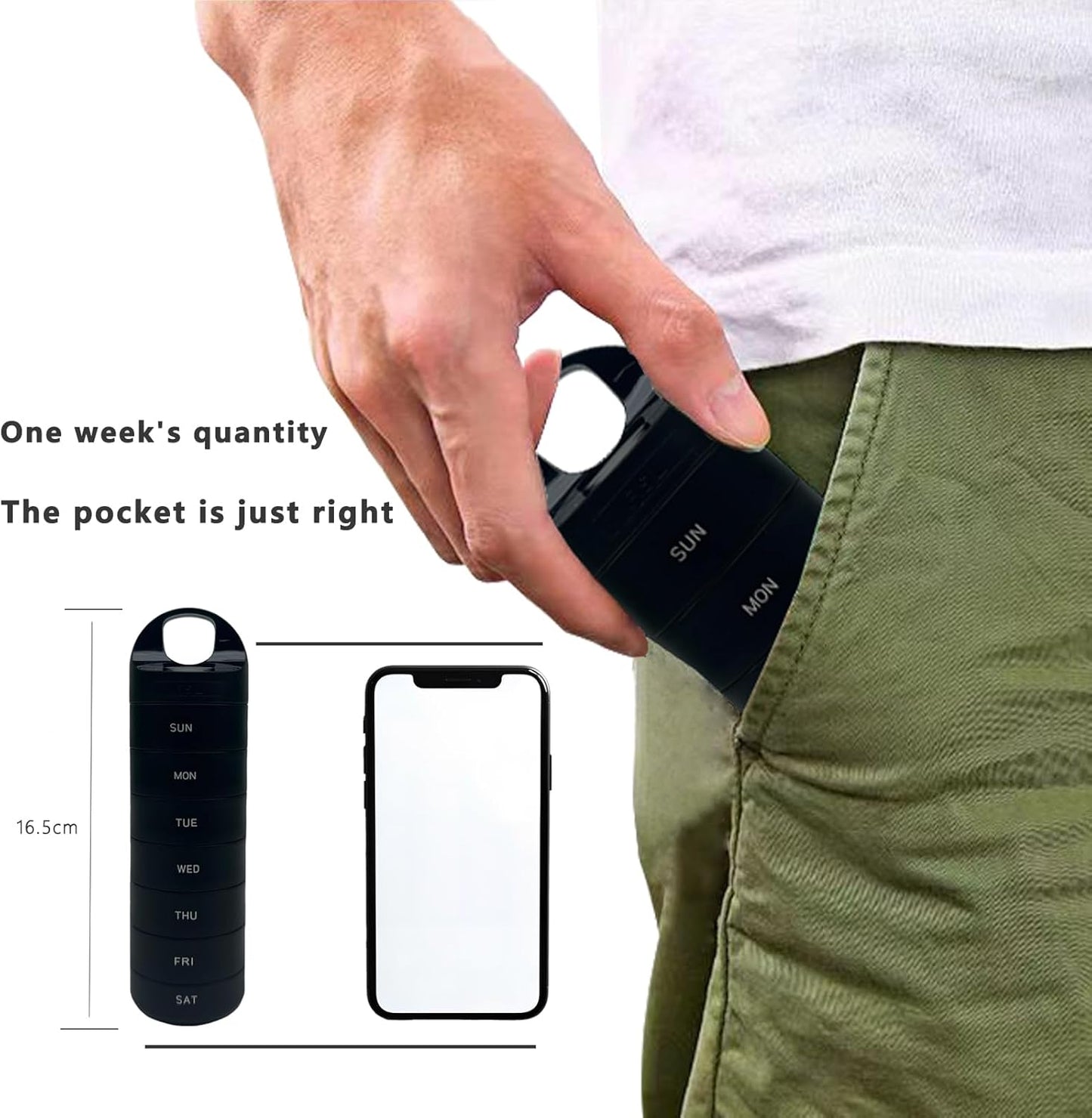 Black Plastic Weekly Pill Organizer - Smart Medicine Pill Organizer Travel - Waterproof, BPA-Free 7 Day Medicine Container - Pill Holder for Vitamins & Medications