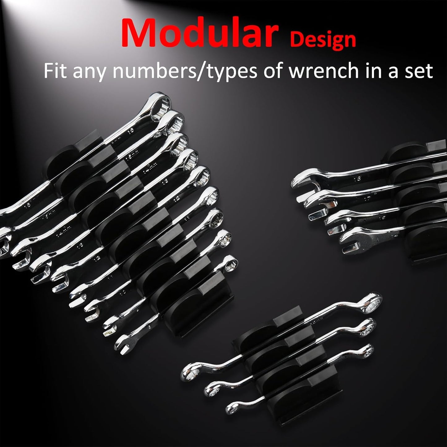 24pcs Modular Wrench Organizers for Tool Drawers - Wrench Rack with Metric&SAE Labels,Tool Storage Holder.Gift for father, brother&boyfriend (Black without magnet)