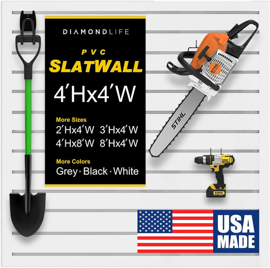 DLDIRECT 48" X 48" - White Slatwall Panel Garage Organizer: Heavy Duty Wall Mounted PVC Rack, Interlocking Slat Paneling for Garage Storage, Slotwall Board, Shelves System