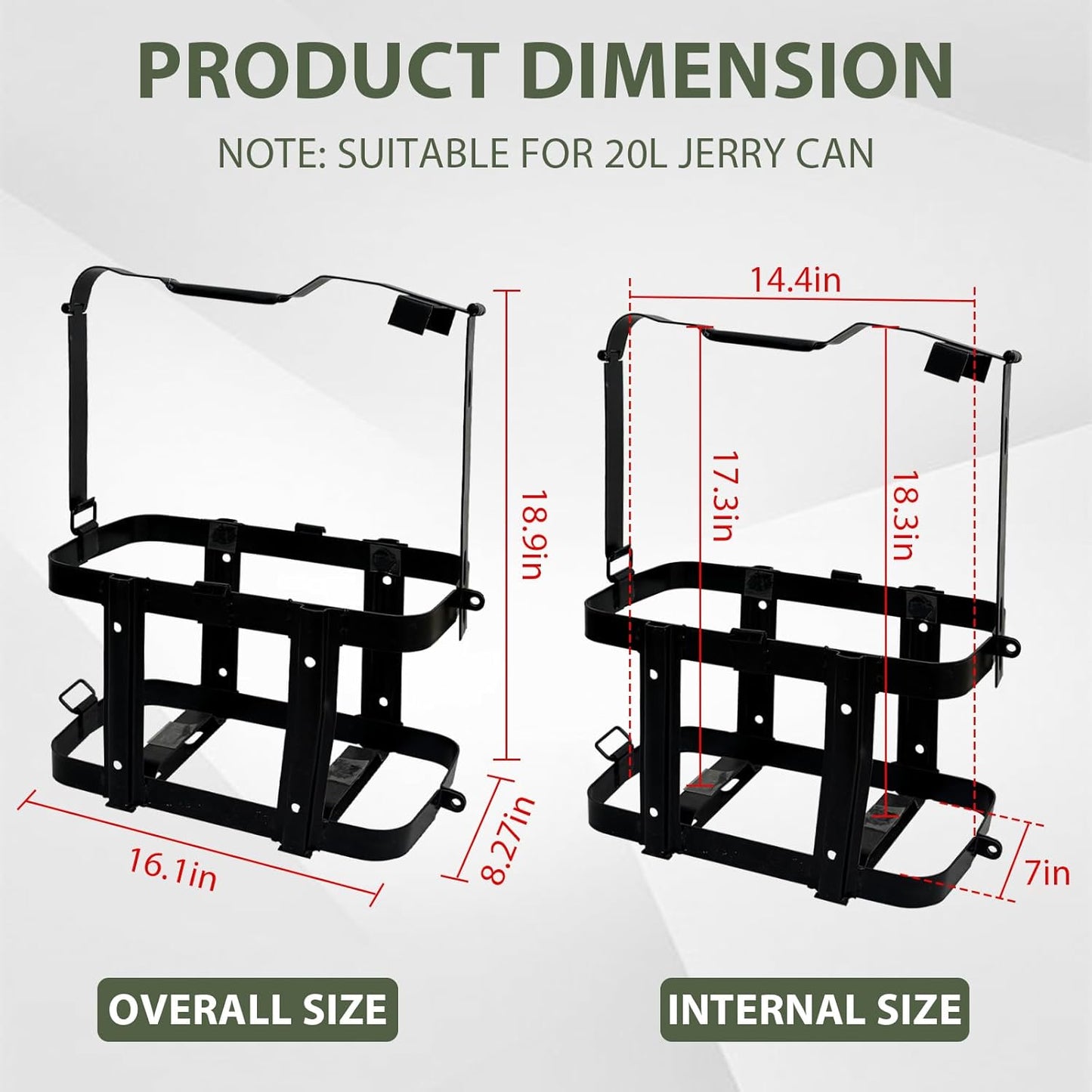 JUST-V Jerry Gas Can Holder 5 Gallon Water Storage Containers Holder Mount Only Holder Rack, Metal Fuel & Gasolina Container, Detachable Carrier Mount Gas Can not Included