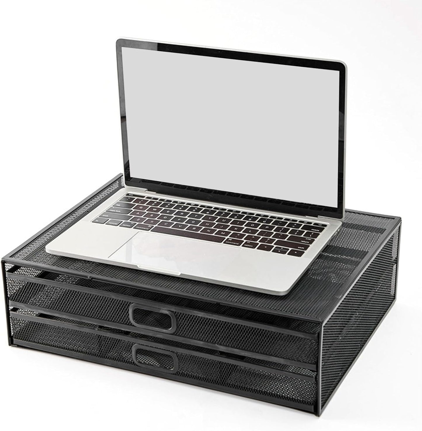 Pilipane Monitor Stand Riser with Drawer Large Storage Space Anti Slip Rubber Pad Metal Mesh Monitor Riser for Office Household