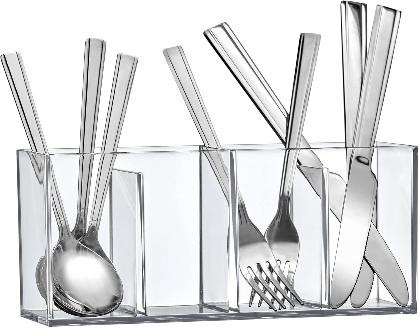 Amazing Abby - Glamour - Acrylic 4-Compartment Makeup Organizer, Transparent Plastic Makeup Brush Holder, Perfect Bathroom Vanity Storage Solution for Makeup Brushes, Eyebrow Pencils, and More